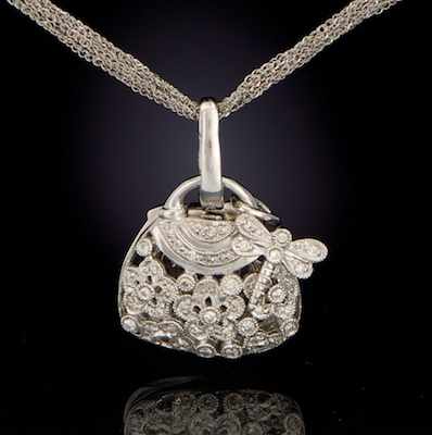 Appraisal: A Charming Diamond Handbag Pendant on Chain k white gold