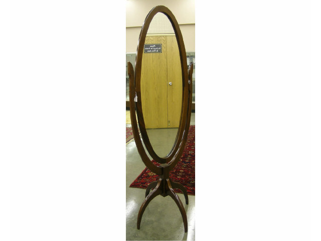 Appraisal: Handmade mahogany standing mirror on four-leg pedestal base