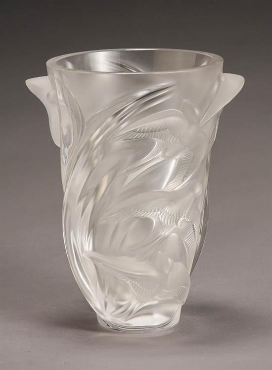 Appraisal: Lalique Molded and Frosted Glass 'Martinets' Vase Designed by Marie-Claude