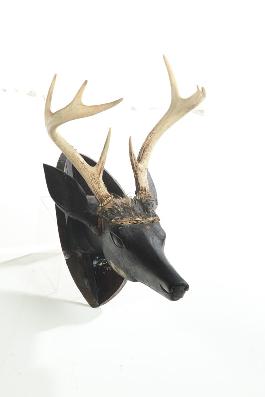 Appraisal: FOLK ART STAG HEAD Michigan th century Carved wooden head