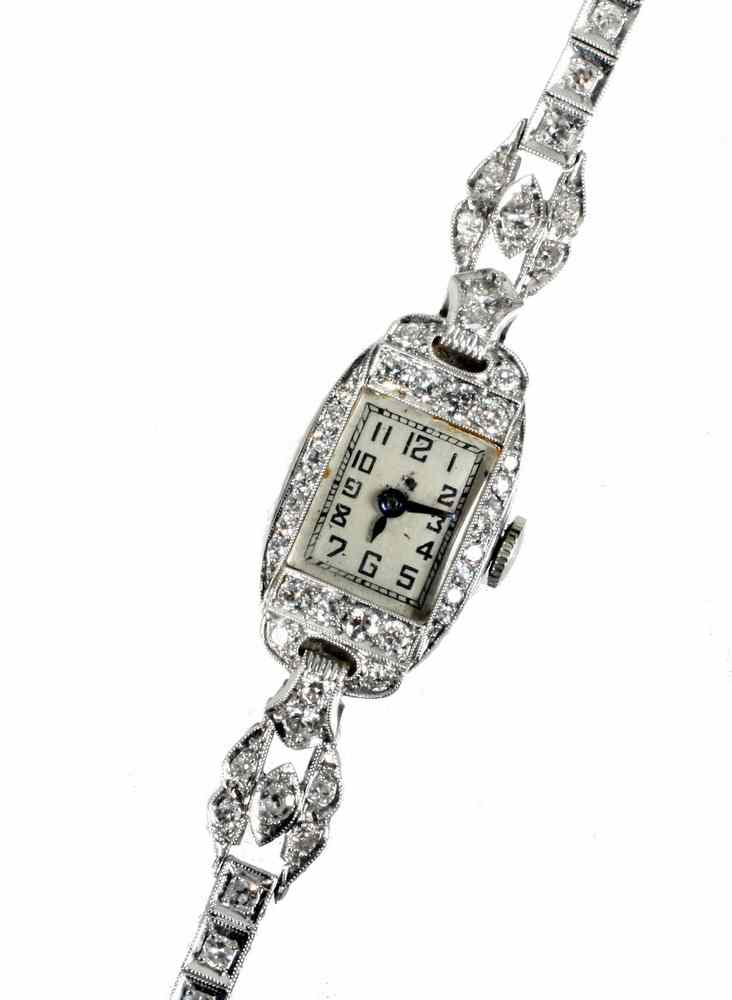 Appraisal: LADY'S WRISTWATCH - Art Deco platinum and diamond wristwatch Rectangular