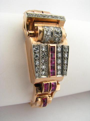 Appraisal: K Rose gold Gruen Lady's art deco ruby and diamond