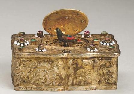 Appraisal: FRENCH OR GERMAN GILT-METAL SINGING BIRD MUSICAL BOX EARLY TWENTIETH