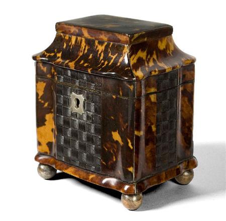 Appraisal: A George IV tortoiseshell tea caddy circa the caddy top