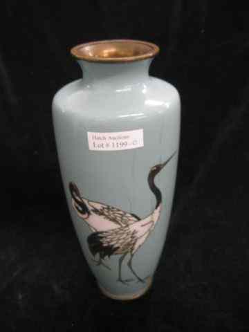 Appraisal: Japanese Cloisonne Vase heron design on turquoise field silver wirework