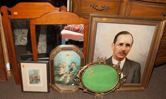 Appraisal: Two maple mirrors portrait of a gentleman framed photograph Wallace