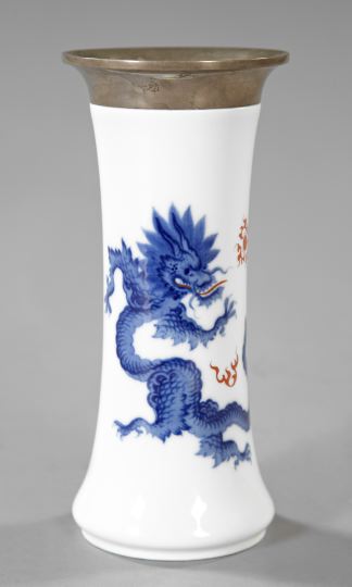 Appraisal: Good Meissen -Standard Silver-Mounted Blanc-de-Chine Porcelain Vase of sleeve form