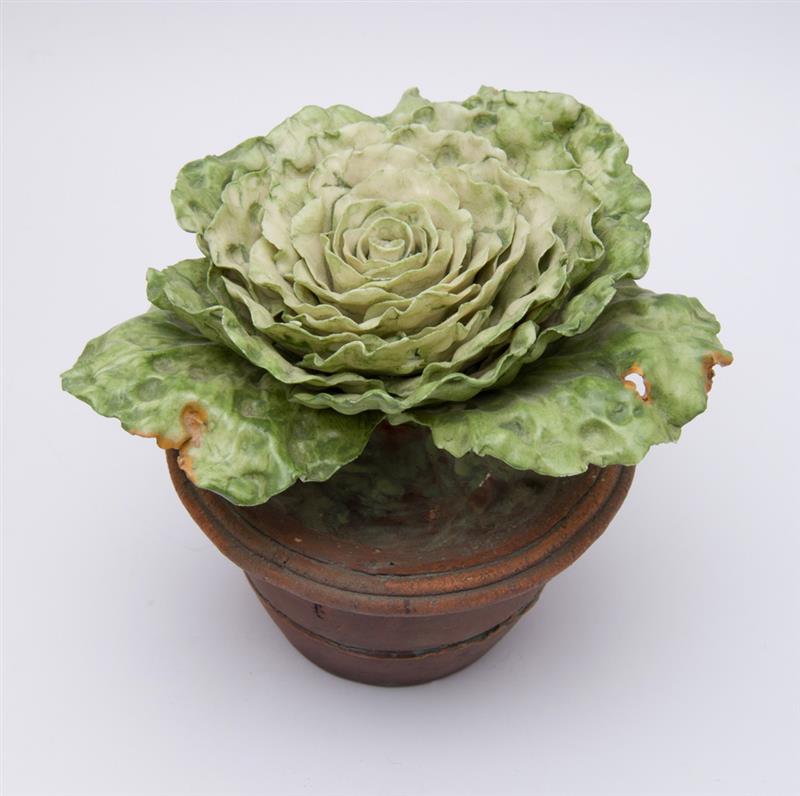 Appraisal: MODERN POTTERY ROSE CABBAGE IN POT Inscribed 'Vladimir for Slatkin'