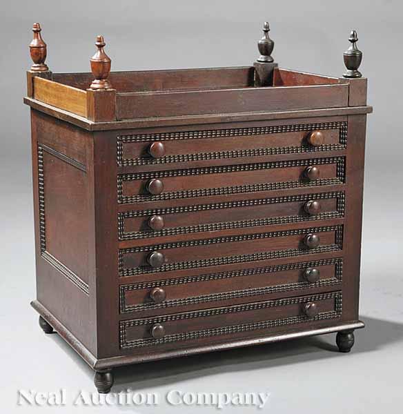 Appraisal: An American Classical Mahogany Table Top Collector's Cabinet c with