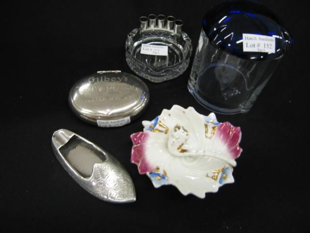 Appraisal: Collection of Smoking Items silver shoe ashtray a patch box