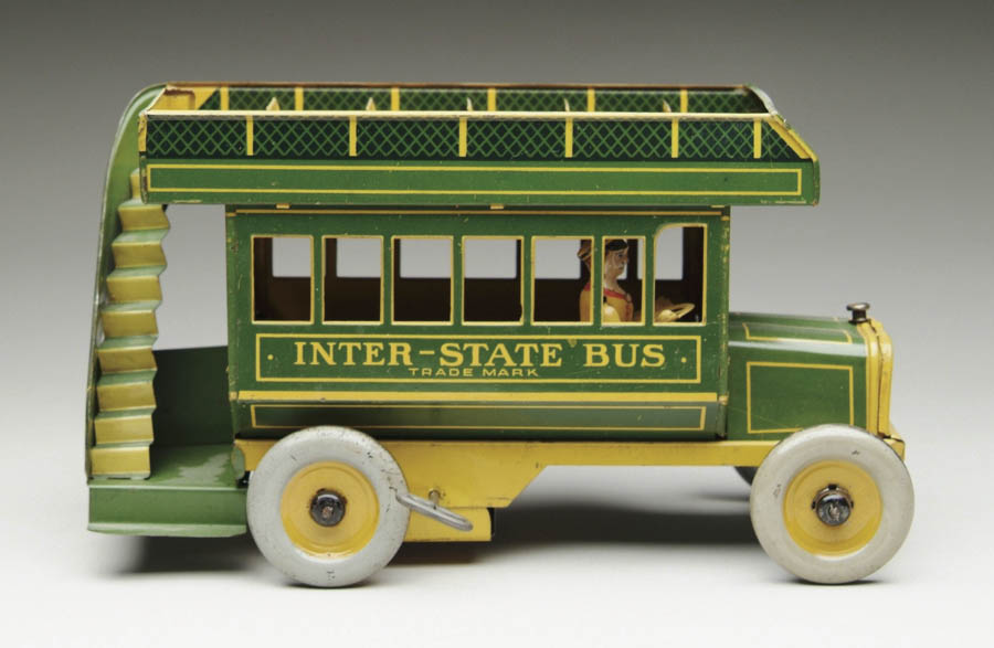 Appraisal: STRAUSS INTER-STATE BUS Large brightly lithographed bus Lithographed in green