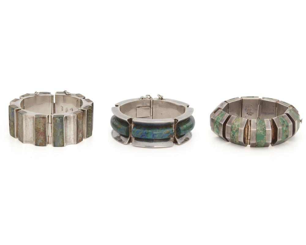 Appraisal: Three Enrique Ledesma silver and stone-set bracelets Third-quarter th Century