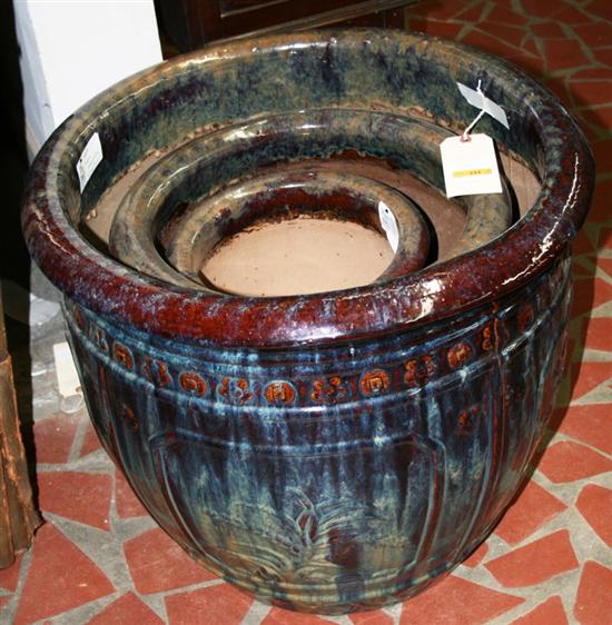 Appraisal: Graduated blue and brown glazed planters H Dia H Dia