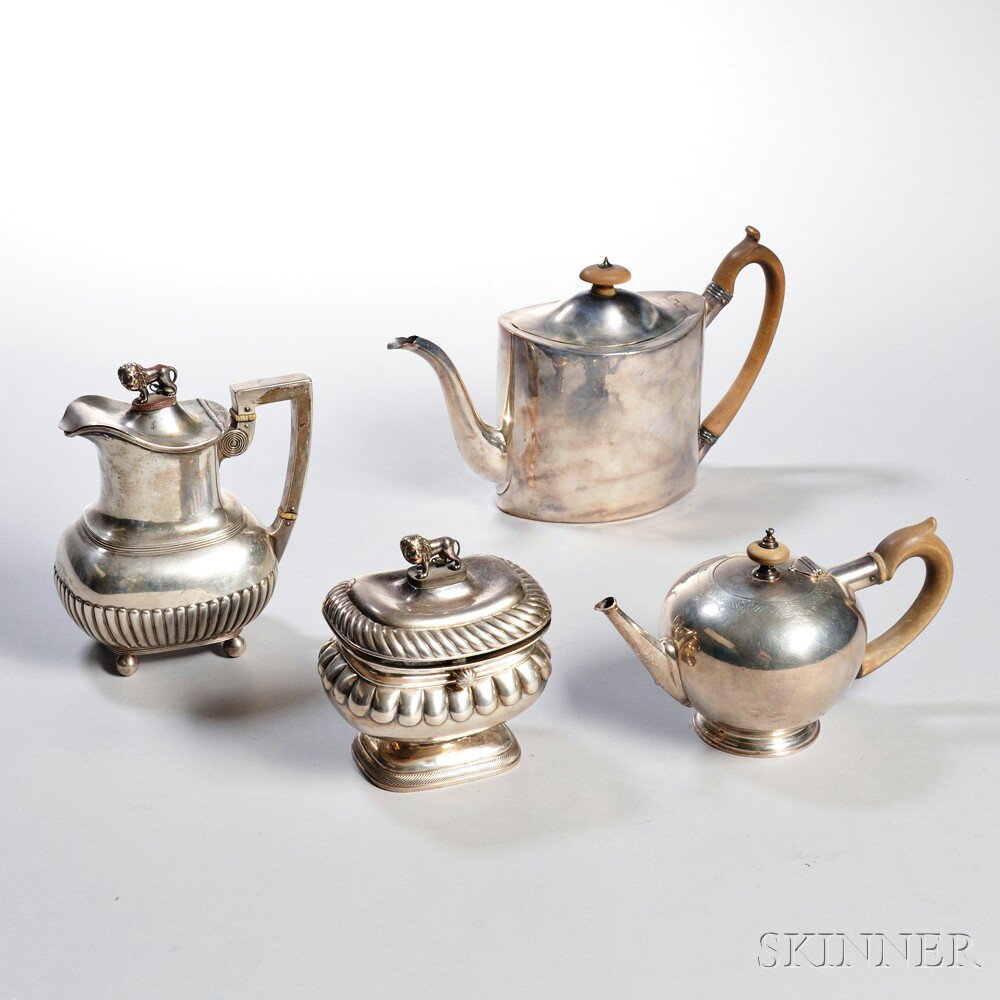 Appraisal: Four Pieces of Assorted Sterling Silver Teaware two English teapots