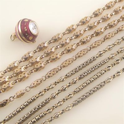 Appraisal: A ct gold fancy linked long guard chain with swivel