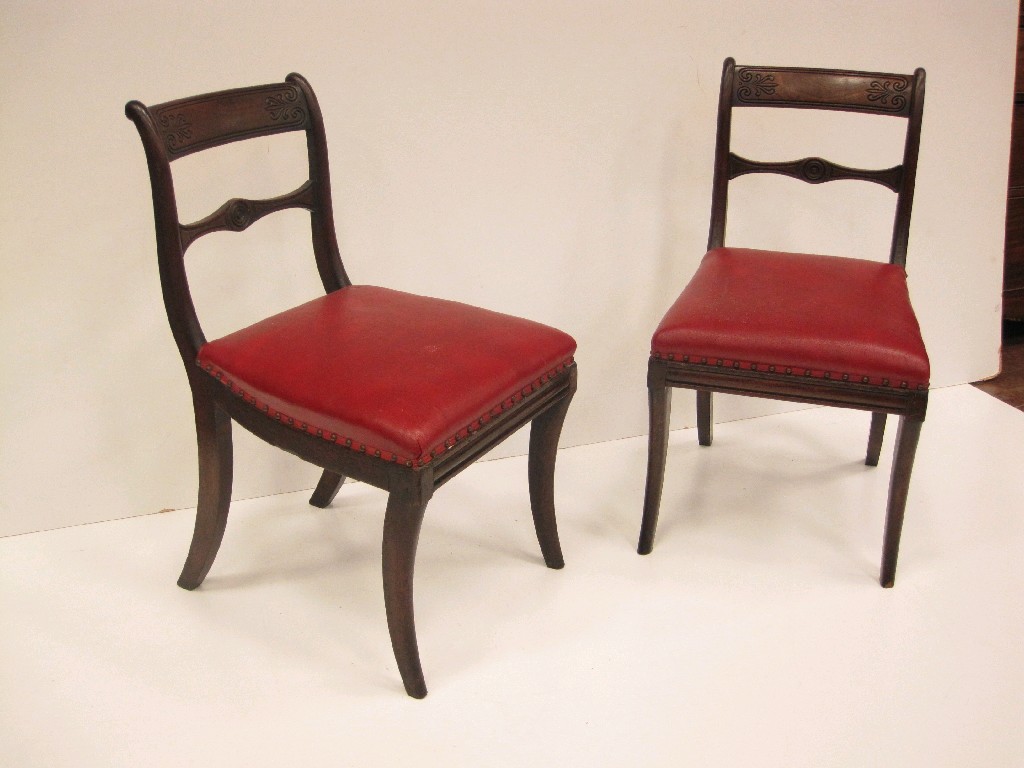 Appraisal: Pair of Regency mahogany Single Chairs with scroll decorated rail