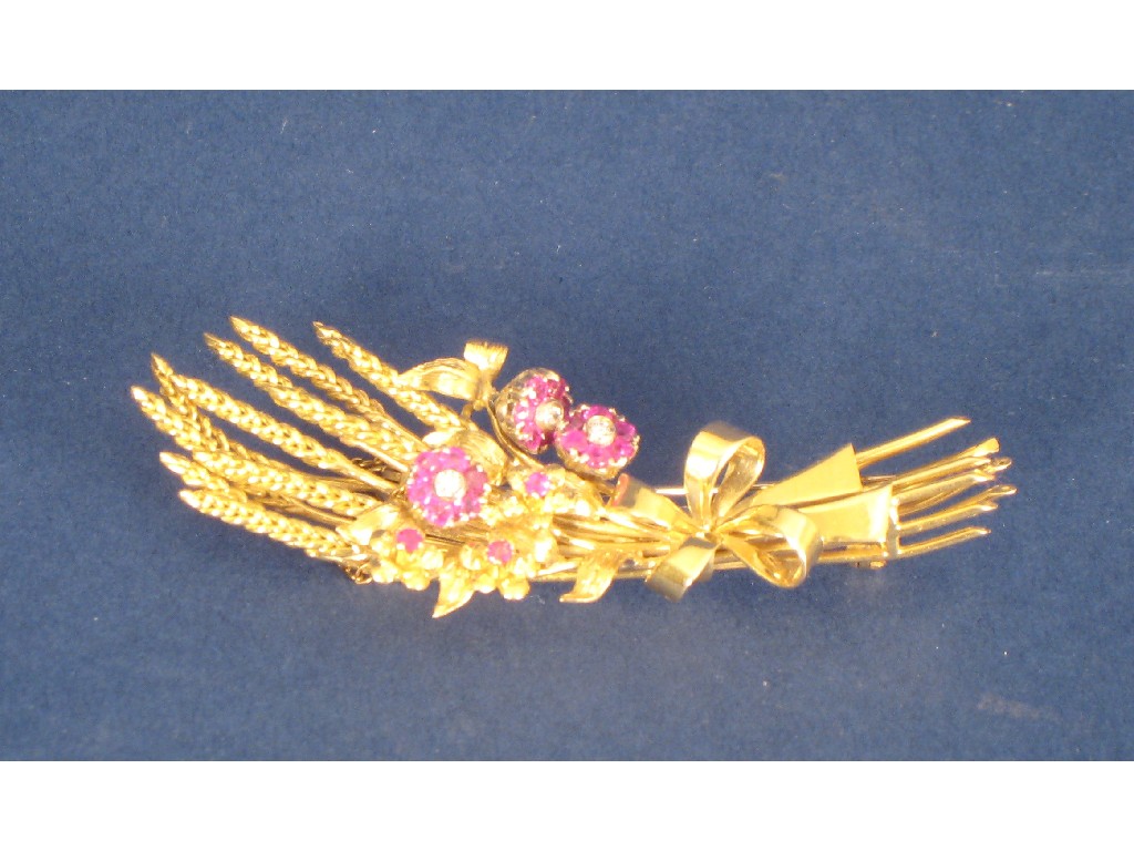 Appraisal: A ct gold Flower Brooch set three diamonds