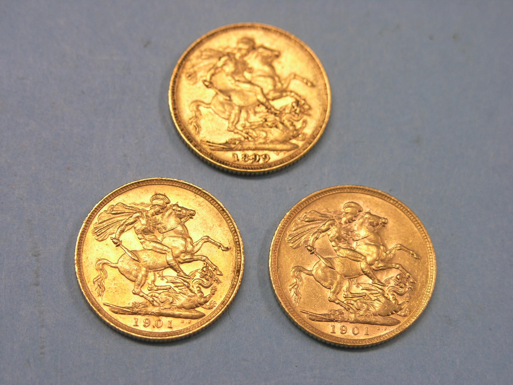 Appraisal: Three Victorian gold Sovereigns Melbourne and Sydney mints