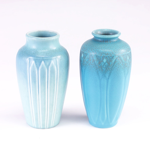 Appraisal: ROOKWOOD Two Production vases embossed with stylized leaves and covered