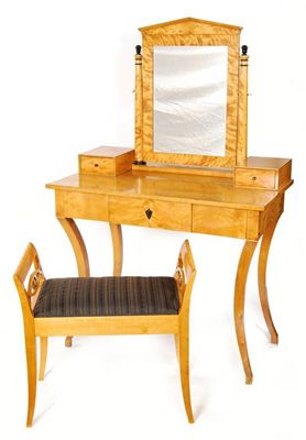 Appraisal: A Biedermeier satinwood dressing table the rectangular plate within an