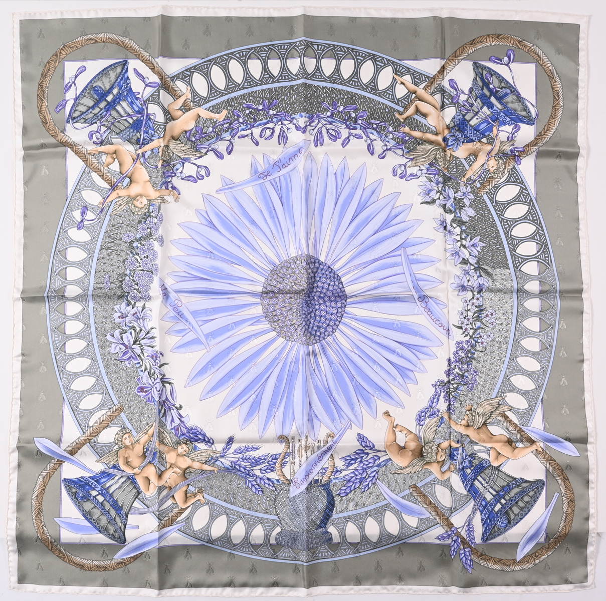 Appraisal: HERMES AMOURS BEE SILK SCARF Amours Bee Jacquard Hermes silk