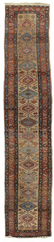 Appraisal: Serab Runner Persian circa camel field with serrated diamond medallions