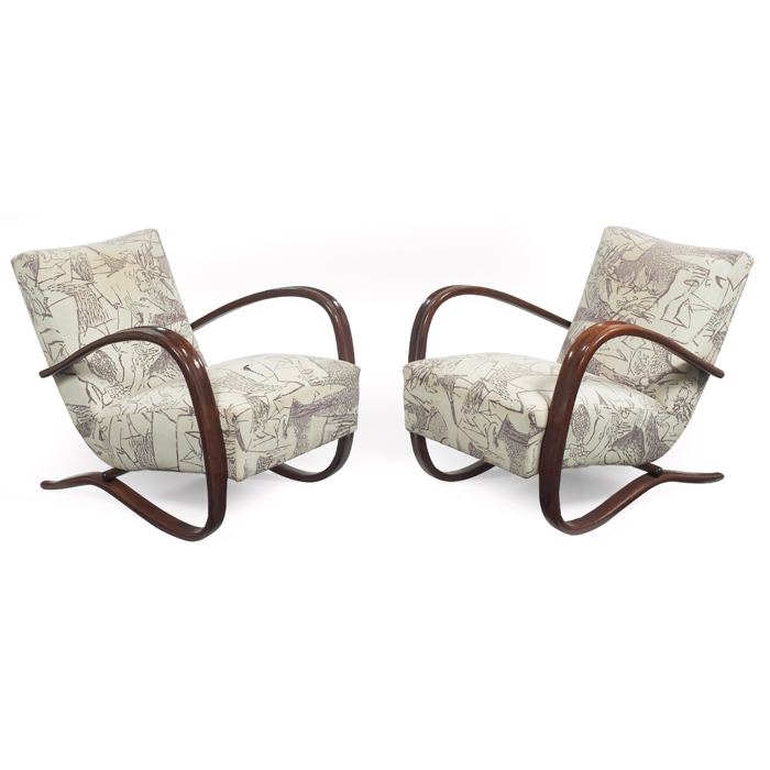 Appraisal: Jindrich Halabala lounge chairs pair by United Arts and Crafts