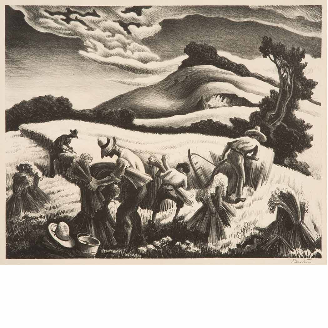 Appraisal: Thomas Hart Benton - CRADLING WHEAT FATH Lithograph signed in