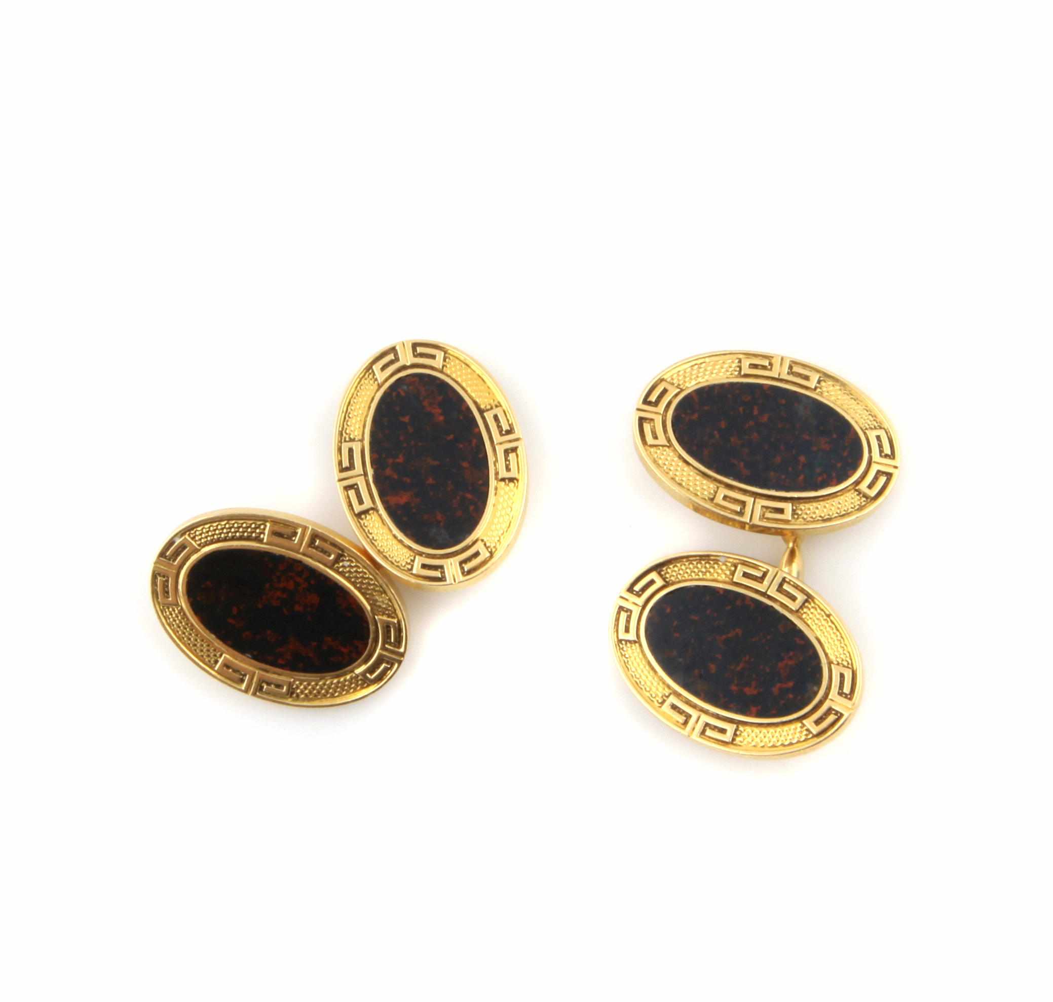 Appraisal: A bloodstone and k gold oval-shaped cufflinks each signed Grogan