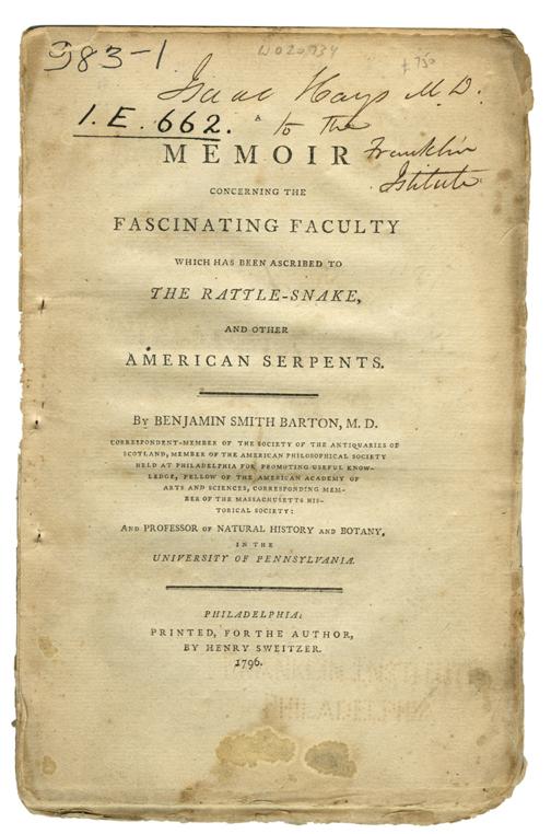 Appraisal: BARTON Benjamin Smith - A Memoir Concerning the Fascinating Faculty