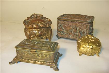 Appraisal: Group of four Continental gilt metal jewel caskets th th