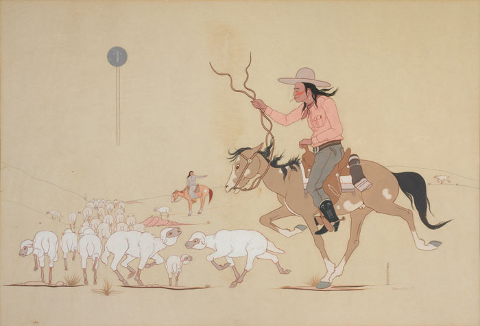 Appraisal: ALLAN CAPRON HOUSER AMERICAN - INDIAN SHEEP HERDER Gouache on