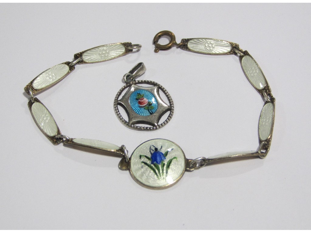 Appraisal: Silver and enamel bracelet with white guillouche oval enamelled linked