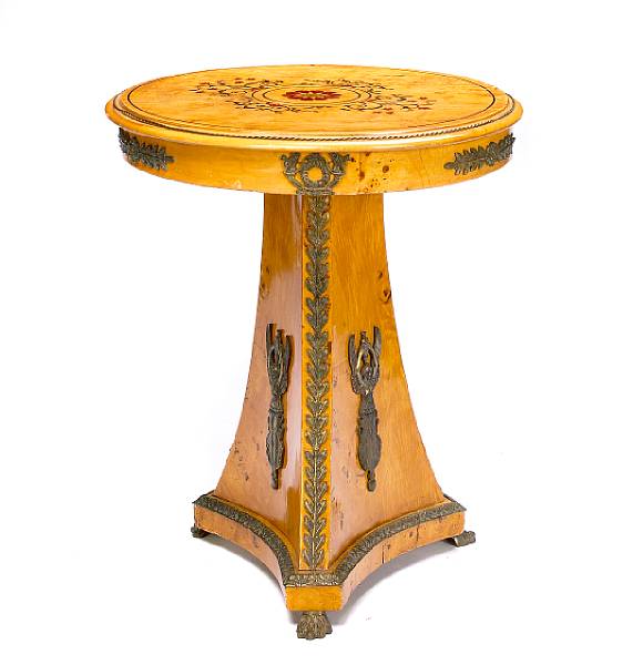 Appraisal: An Empire style gilt bronze mounted and paint decorated table