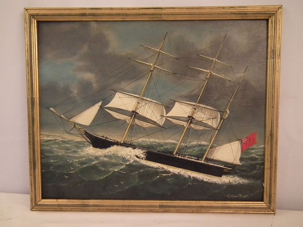 Appraisal: GRAHAM FLIGHT PAINTING OF SHIP Oil painting on board ship