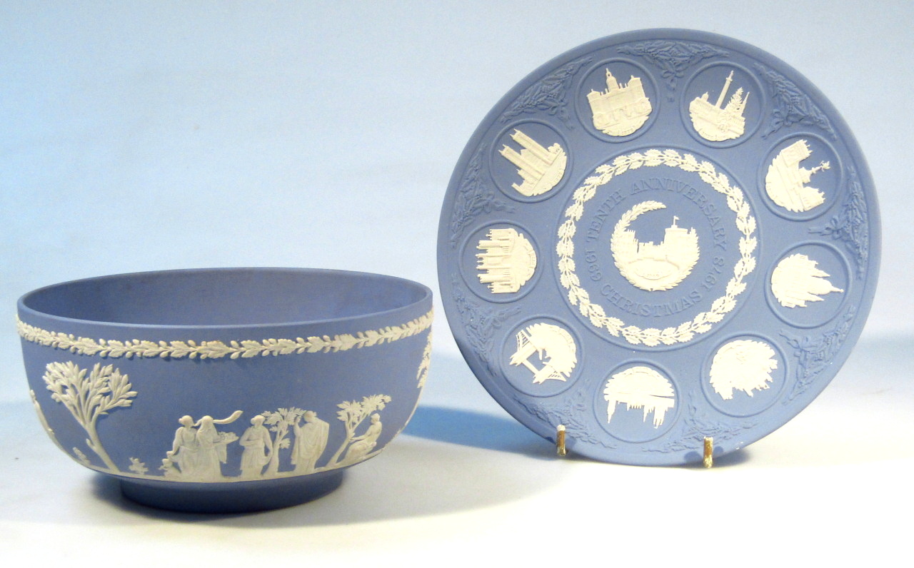 Appraisal: A thC Wedgwood blue Jasper bowl typically decorated with classical