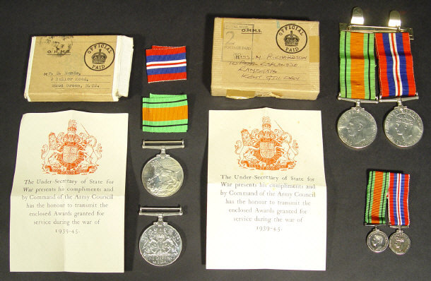 Appraisal: Two World War II military medal groups each comprising a