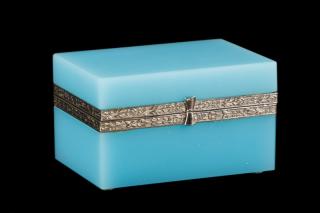 Appraisal: Blue Opaline Glass Silver Metal Dresser Box Continental th century