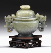 Appraisal: Chinese celadon jade covered censer th century Well carved open-work