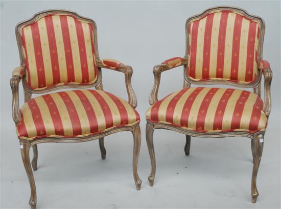 Appraisal: PAIR OF FAUTEILS Silk upholstered Louis XV-style