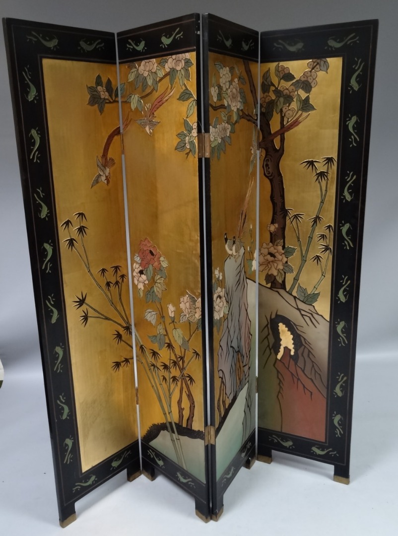 Appraisal: A thC Chinese lacquer finish four fold dressing or dividing