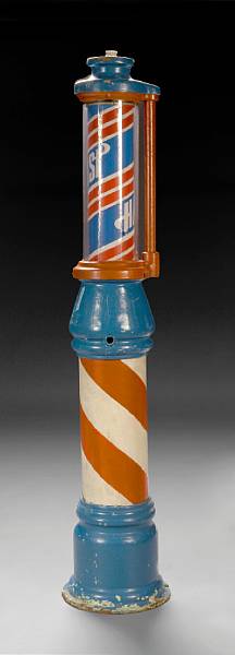 Appraisal: An American electrified paint decorated iron and glass barber pole