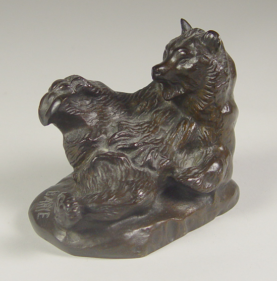 Appraisal: Bronze Seated Bear Ours Assis Figure Signed BARYE Cast bronze