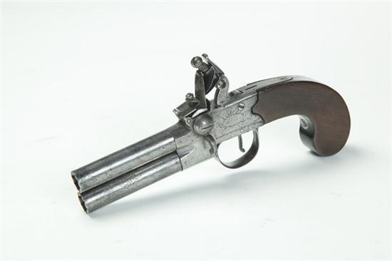 Appraisal: DOUBLE-BARREL FLINTLOCK PISTOL Marked ''London'' with British proof marks Two