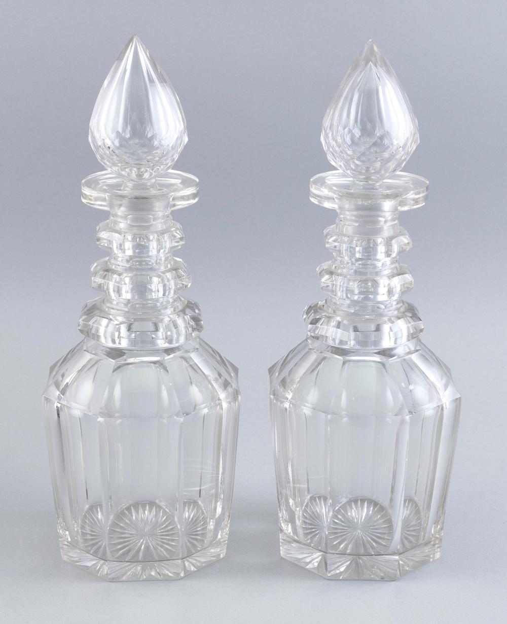 Appraisal: PAIR OF LEAD CRYSTAL THREE-RING DECANTERS TH CENTURY HEIGHTS DIAMETERS