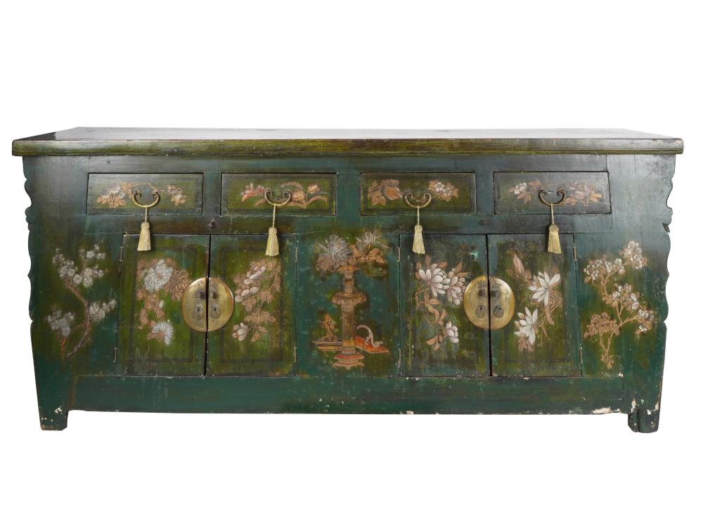 Appraisal: ASIAN PAINTED WOOD CHESThaving four short drawers over two pairs