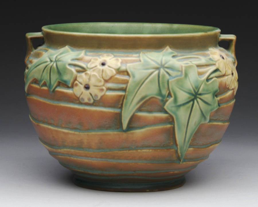 Appraisal: ROSEVILLE POTTERY JARDINI RE IN THE LUFFA PATTERN Brown ridged