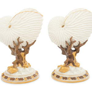 Appraisal: A Pair of Royal Worcester Porcelain Nautilus-Form Ornaments each bearing