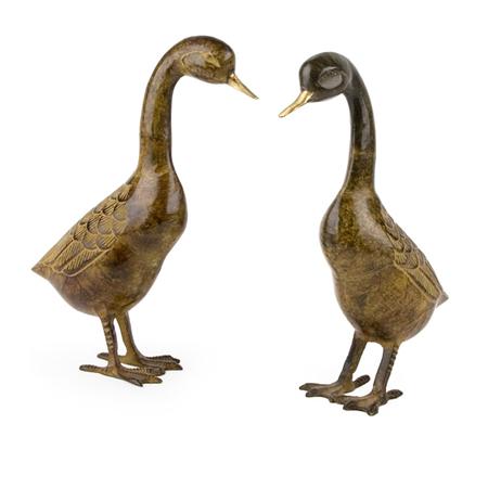 Appraisal: Pair of Asian Style Painted Metal Figures of Geese Estimate