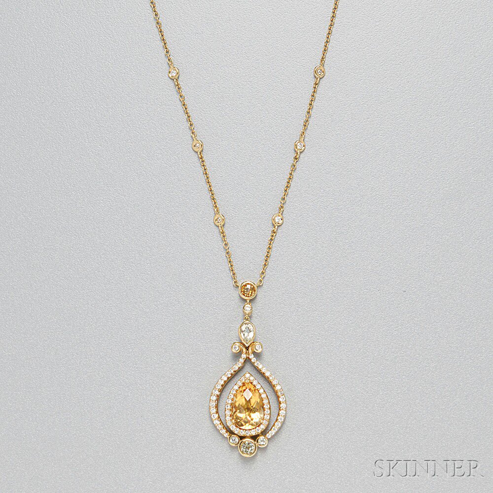 Appraisal: kt Gold Citrine and Diamond Pendant Necklace fixed on an